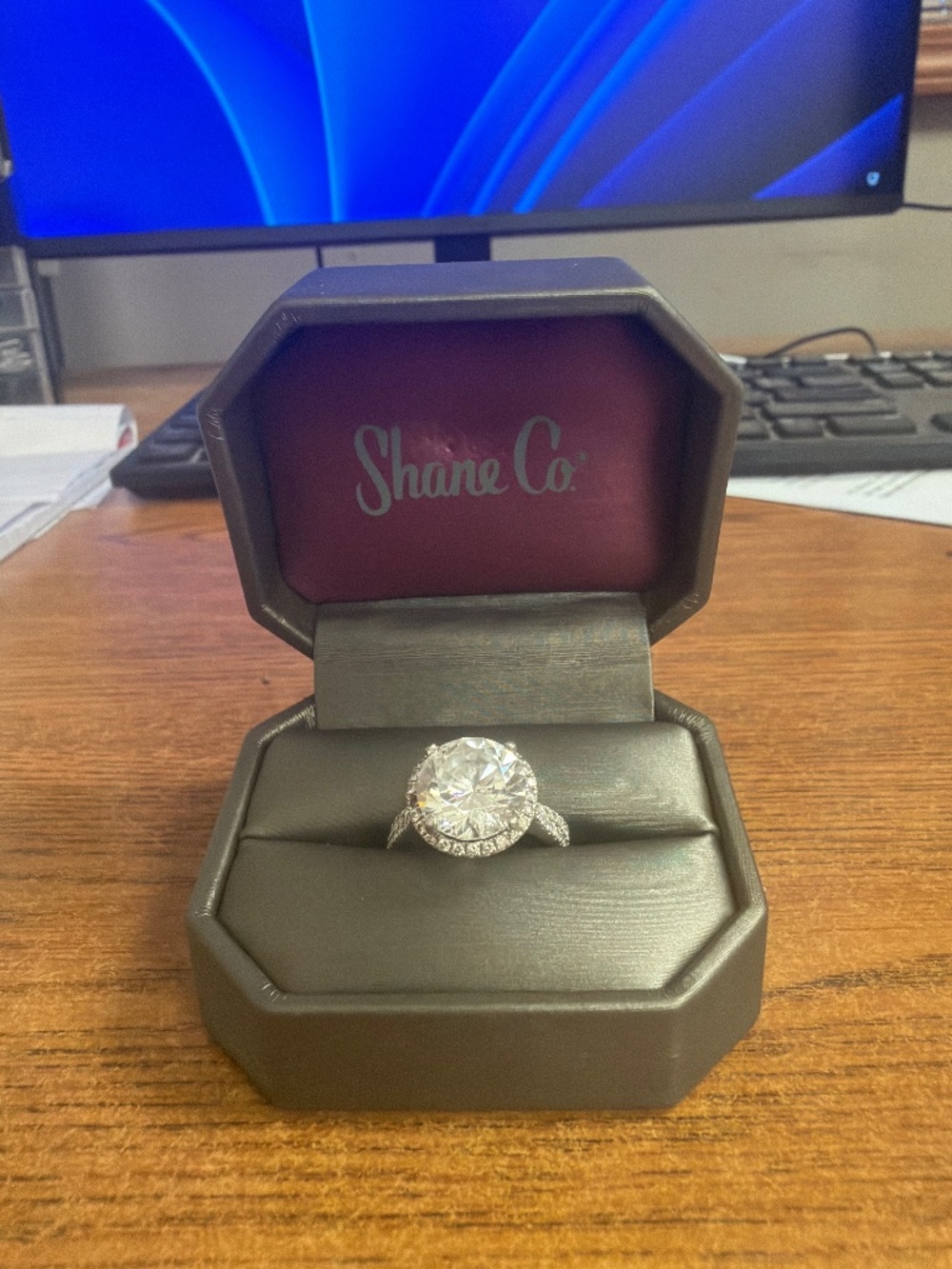 Ella Halo Engagement Ring 3ct Round. With matching wedding band